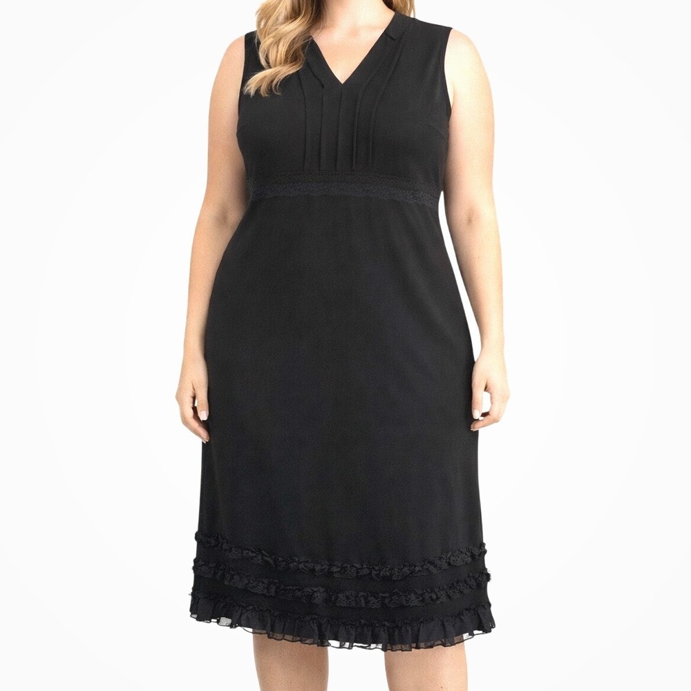 NEW Storybook Knits Black Knit Lace Ruffle Midi Whimsigoth Witchy Dress Size 1X